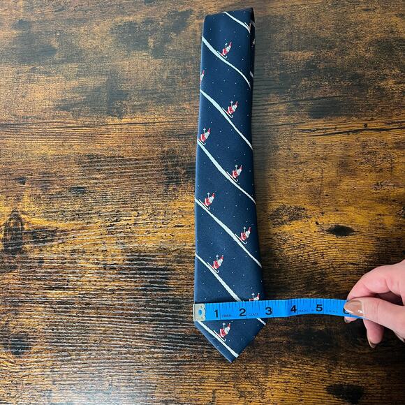 Christmas Santa Tie Skiing 3" Slim Necktie Navy Red Novelty Snow Stripe Holiday - Picture 5 of 7